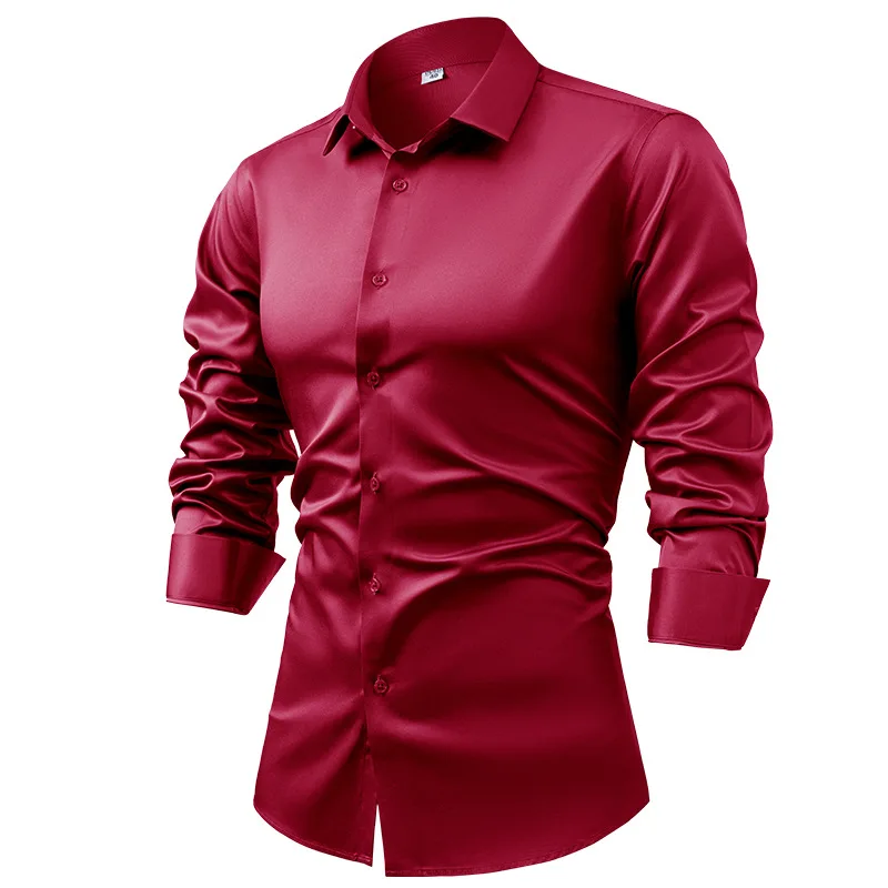 2025 Spring Autumn Royal Blue  - đánh giá và giá Mens Satin Silk Dress Shirt