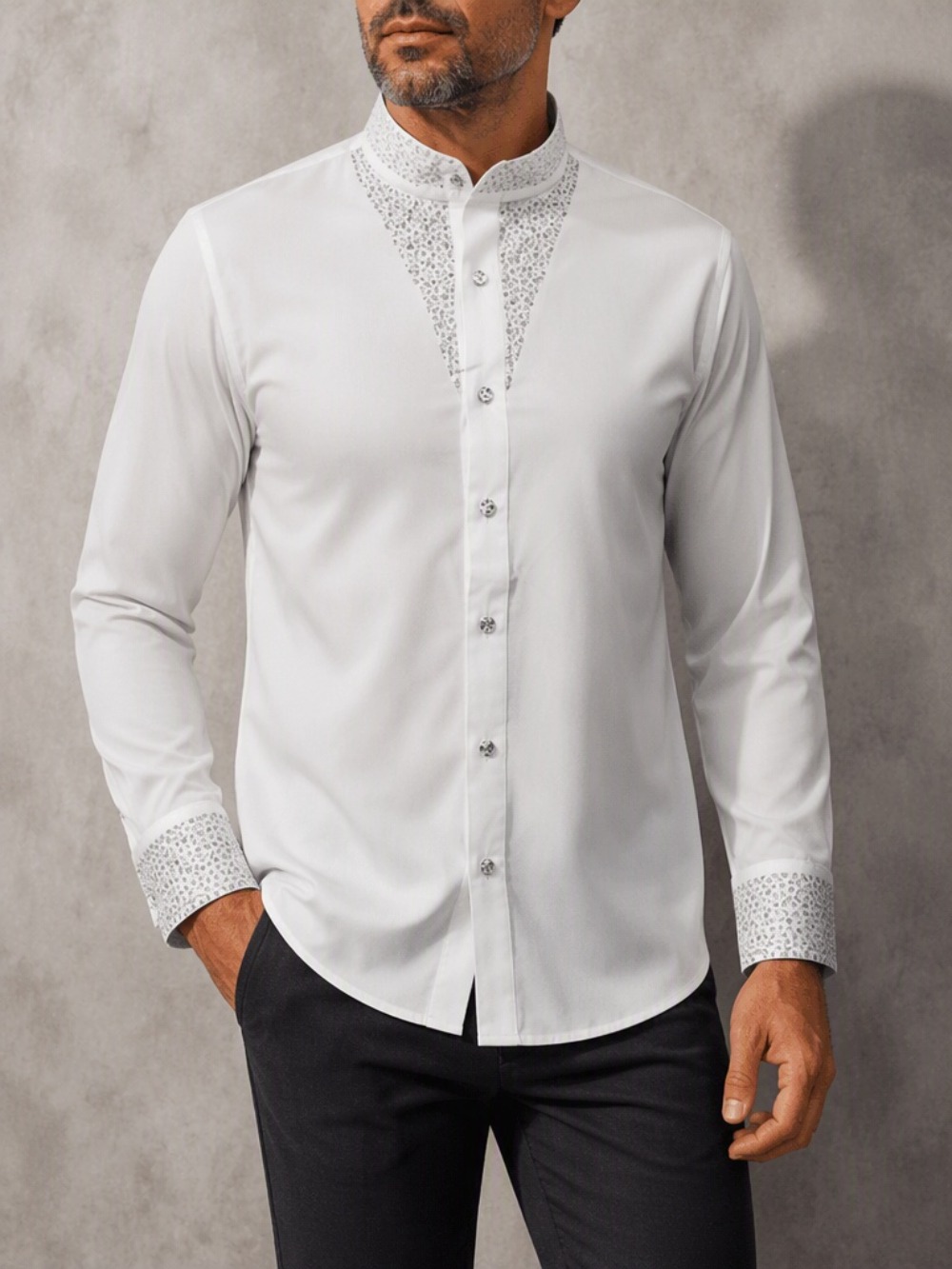 Men's Casual Business Blouse F - đánh giá và giá Mandarin Collar Formal Shirt Slim Fit